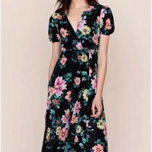 Yumi Kim Wild Rose Black Midnight Love Floral Midi Dress Sz. L